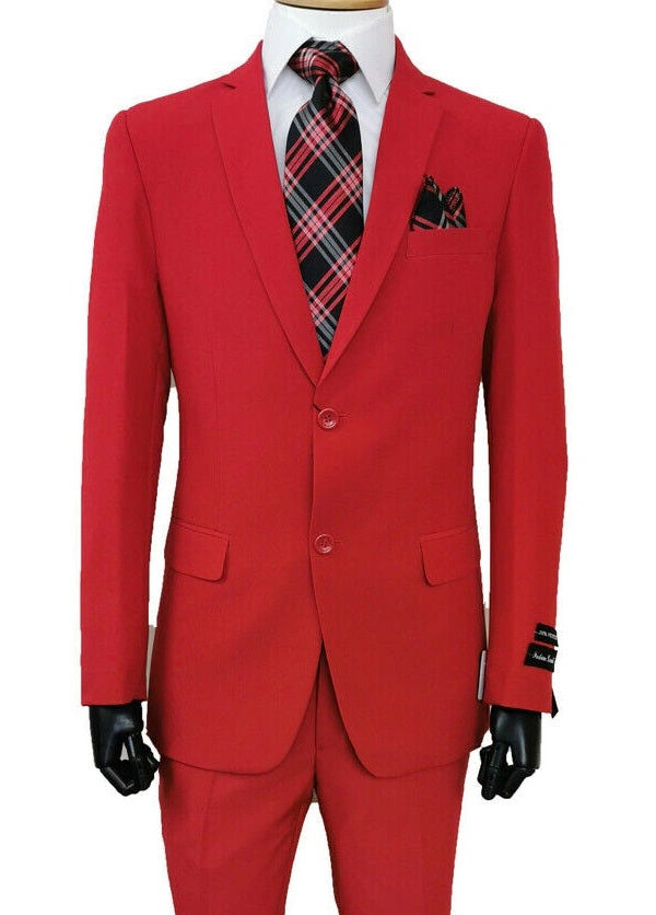 Crimson Classic: Sharp Men's Suit with Flat Front Trousers - Effortless Style.