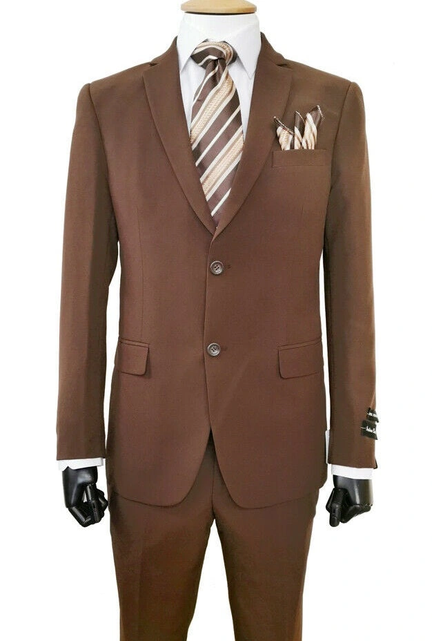 Classic Brown Suit for Men – Effortless Style with Flat Front Trousers.