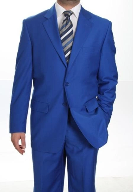 Royal Blue Tailored Suit for Men: Effortless Style with Flat Front Trousers.