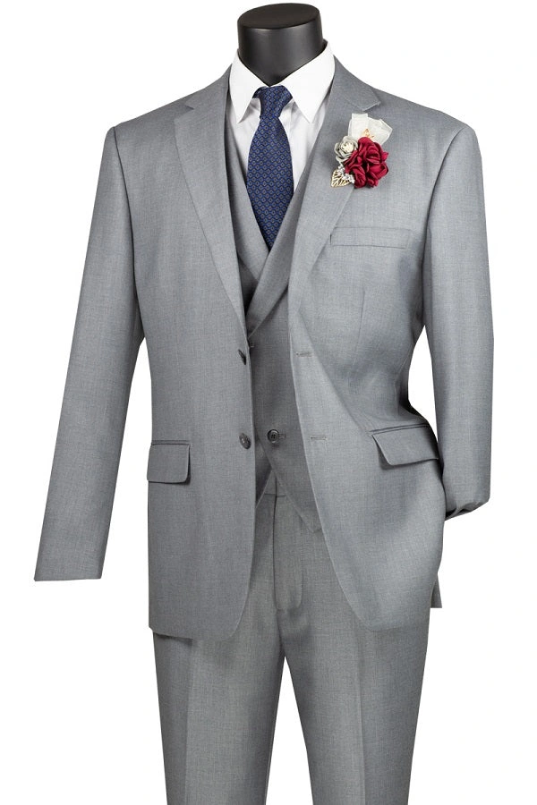 3 Piece Modern Fit Suit for Men Medium Gray Vinci MV2TR