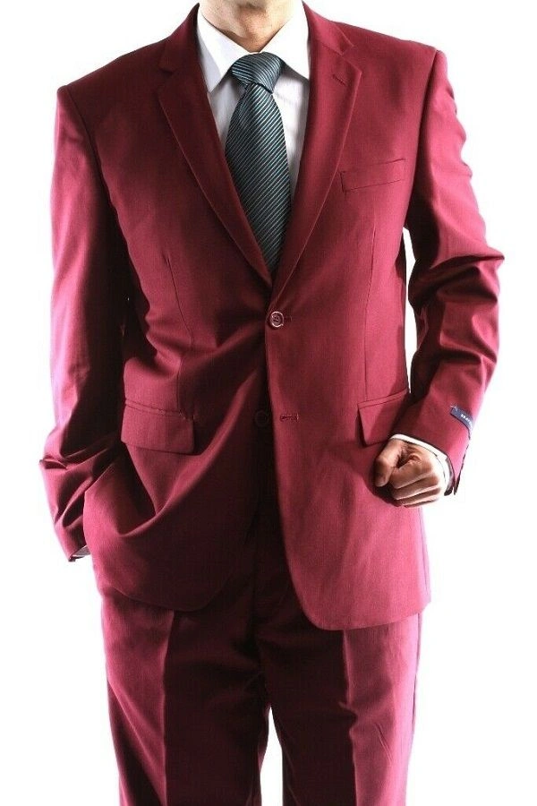 Classic Burgundy Suit: Flat-Front Trousers, Timeless Style. Perfect for any occasion. Two-piece perfection.